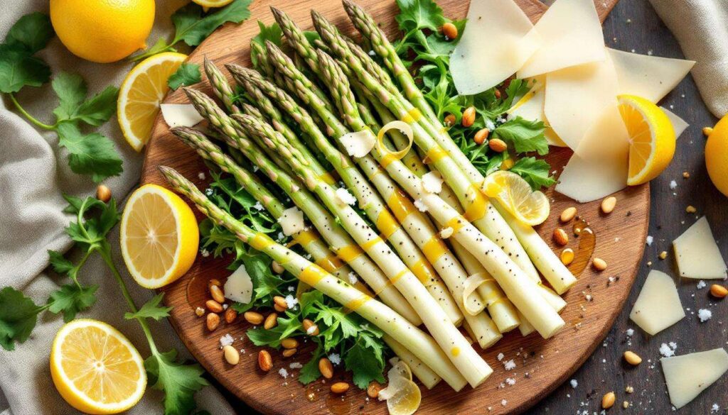 Rezept: Spargelsalat mit Zitronendressing und Parmesan-Chips